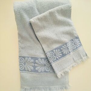 Vintage Light Blue Fringe Canon Monticello Hand & Bath Towel Set